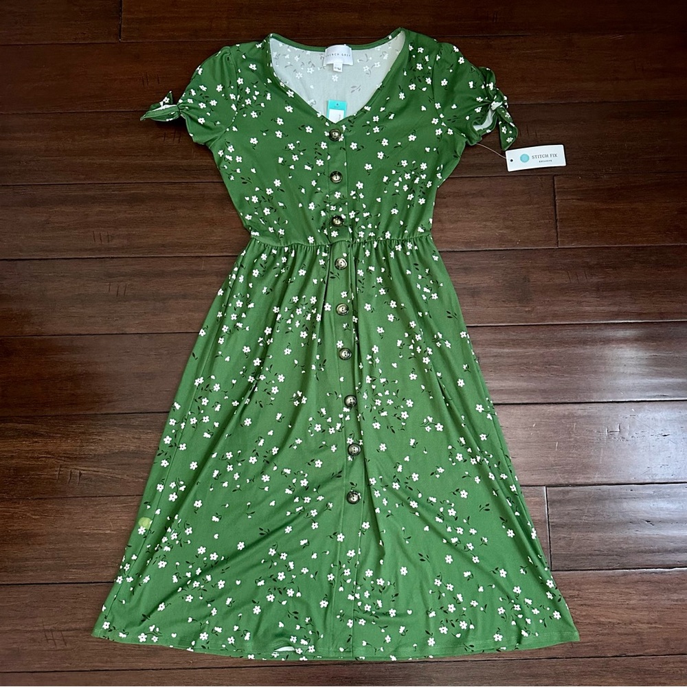 Stitch Fix French Grey Liana Knit MIDI Dress size small, green floral, NWT